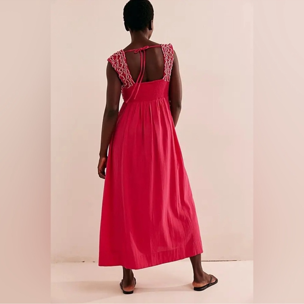 Free People Feel The Frill Midi Dress Baby Doll A-Line Cotton Pink SZ XS NWOT - Picture 2 of 11